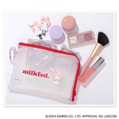 サンリオ『MY MELODY［マイメロディ］×MILKFED.［ミルクフェド］ モコモコ顔ポーチ＆クリアポーチ 豪華2点セット！